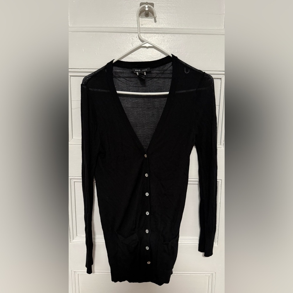 MNG Basics by Mango, Woman’s Black Button-Up, Long Cardigan